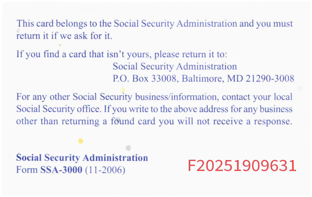SSN Card Back